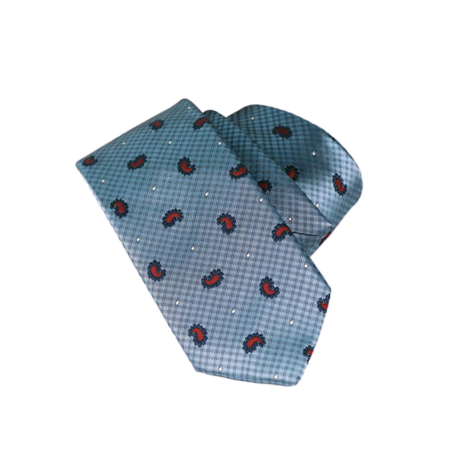 Monti Castello Silk Tie  - Sky Check Motif Paisley