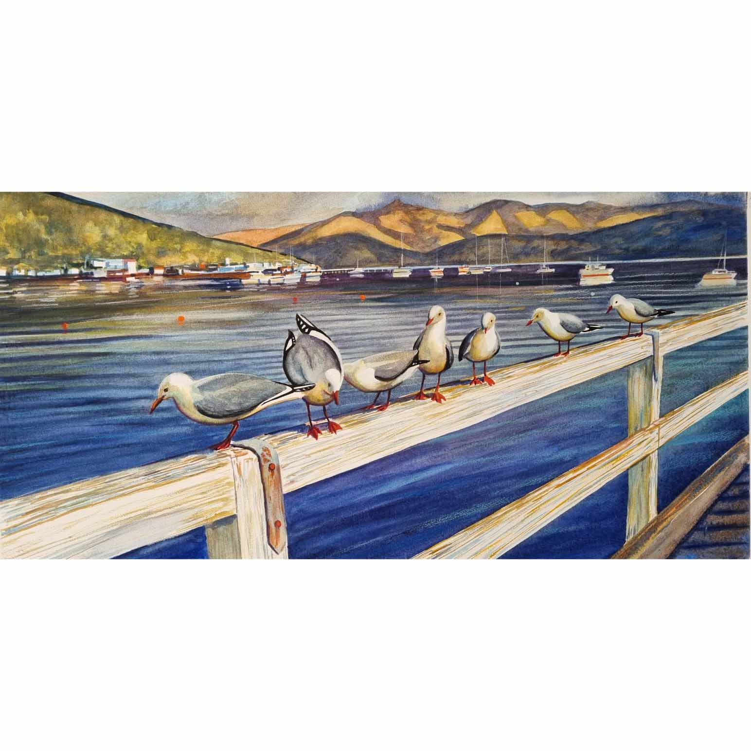 Kelvin McMillan Unframed Print Sunday Afternoon Akaroa Harbour 300x135mm