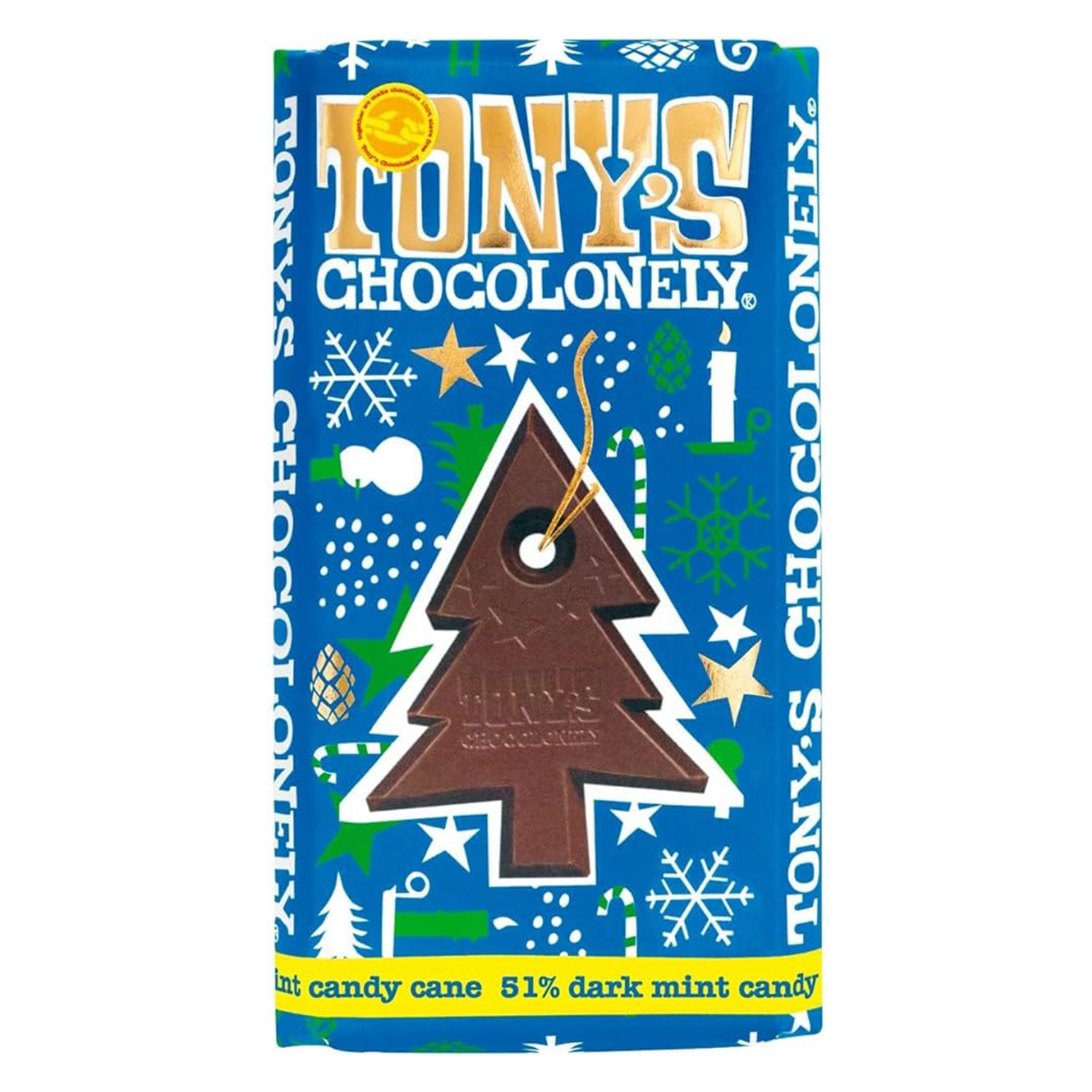 Tony's Chocolonely Dark Chocolate Mint Candy Cane 180g Christmas Bar