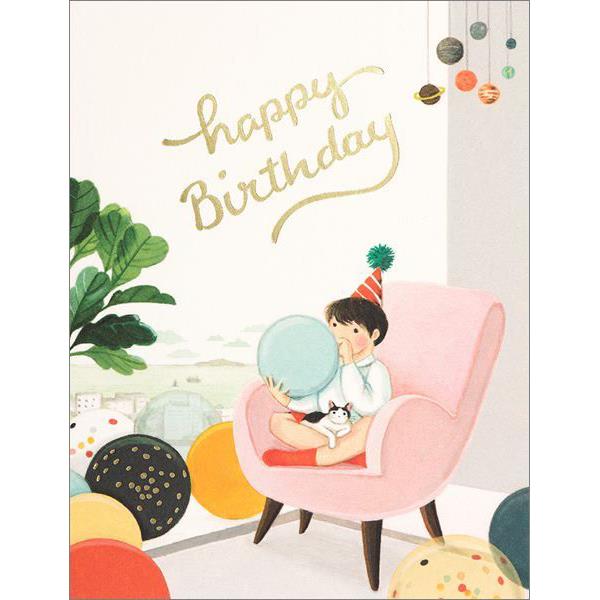 Blowing Balloons Birthday Foil Card