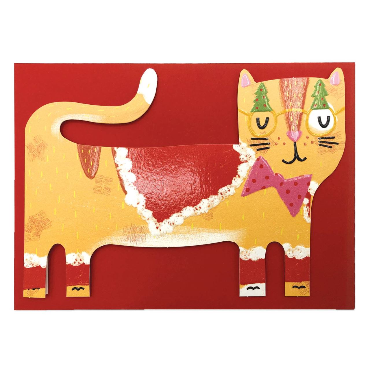 Die Cut Cat with Tree Glasses Card