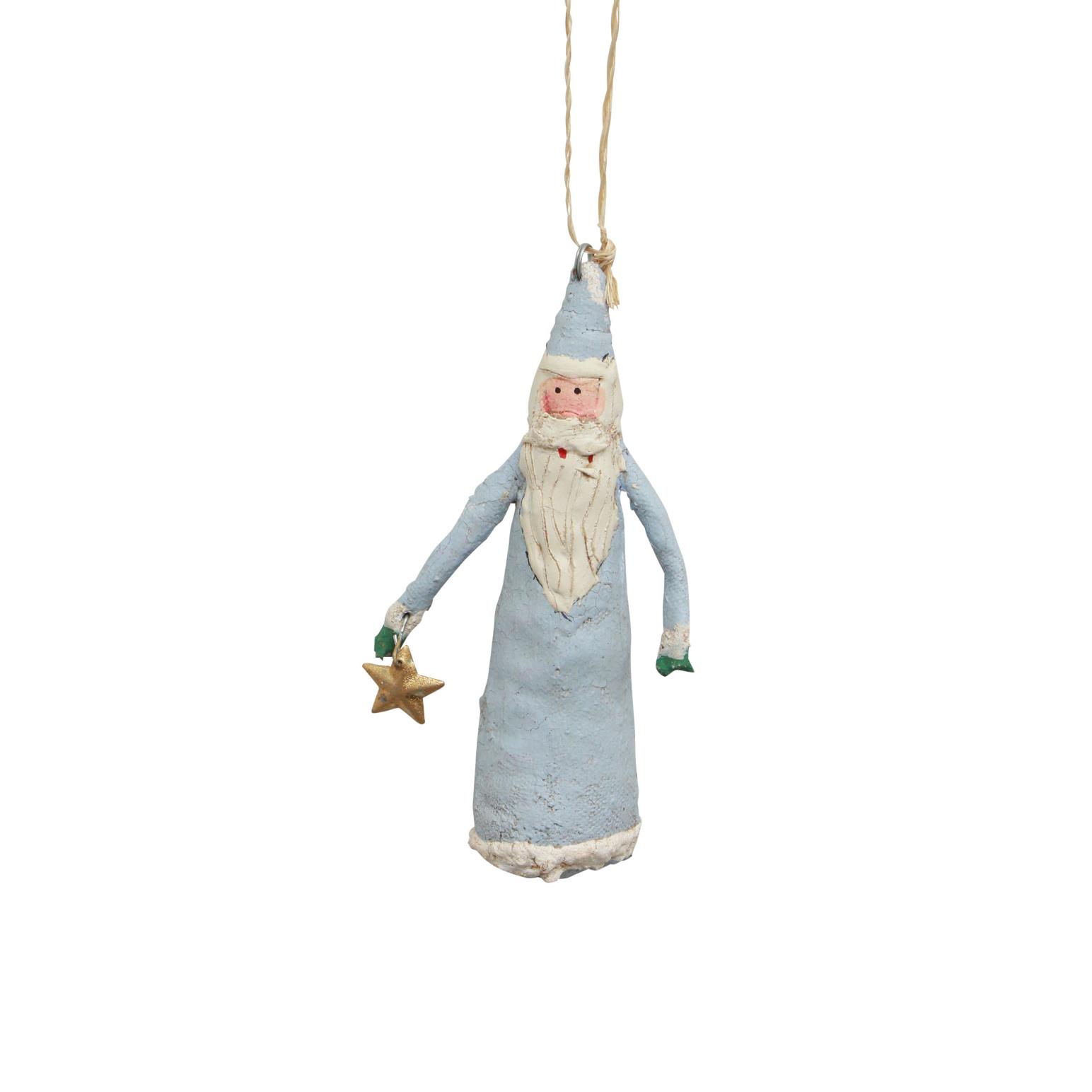 French Country Canvas Santa Blue with Star Hanging Decoration