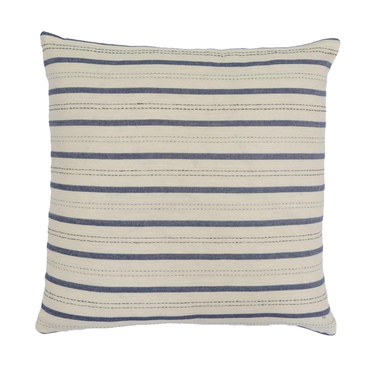 French Country Stripe Blue Woven Cushion Cover