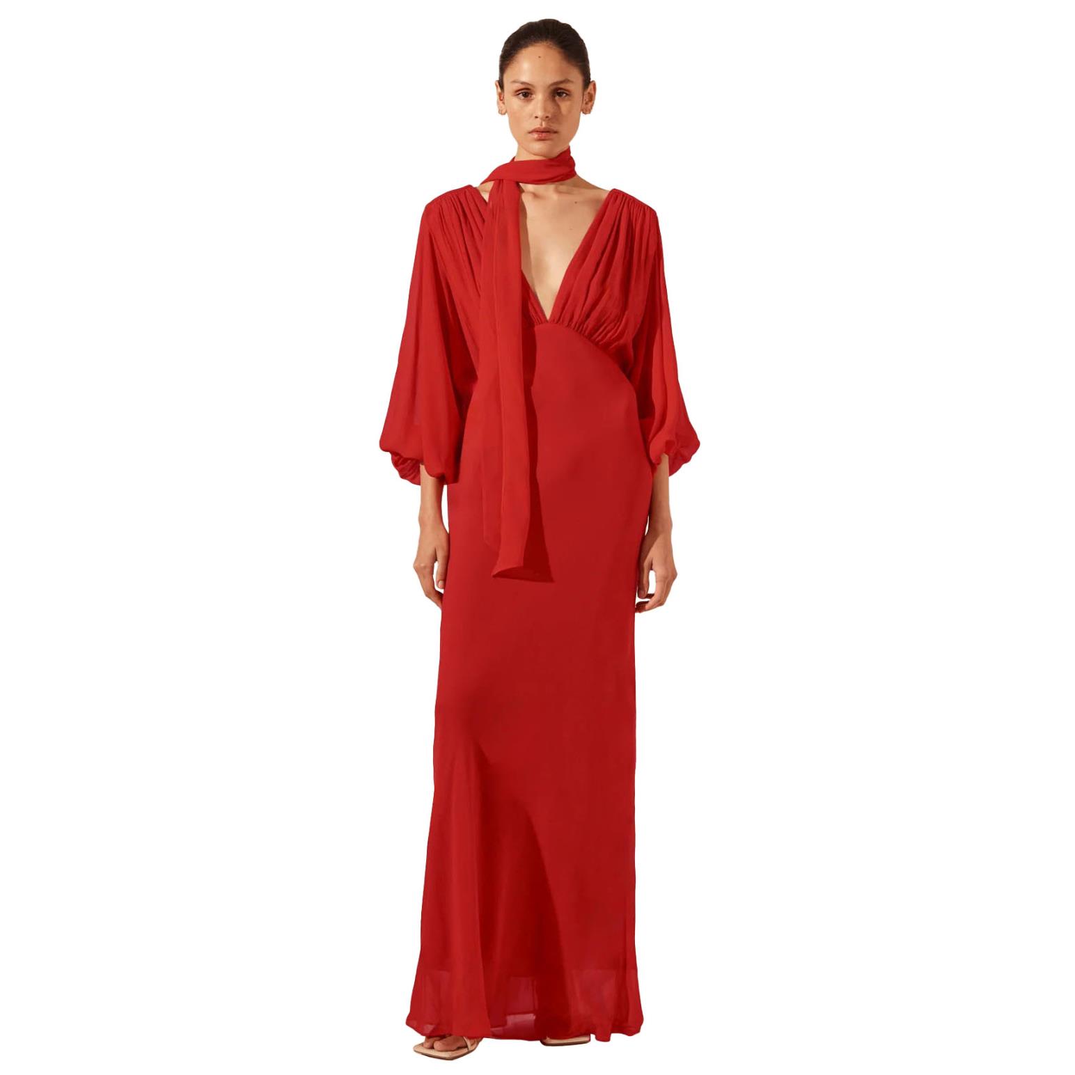 Shona Joy Amina Plunge Balloon Sleeve Maxi Dress