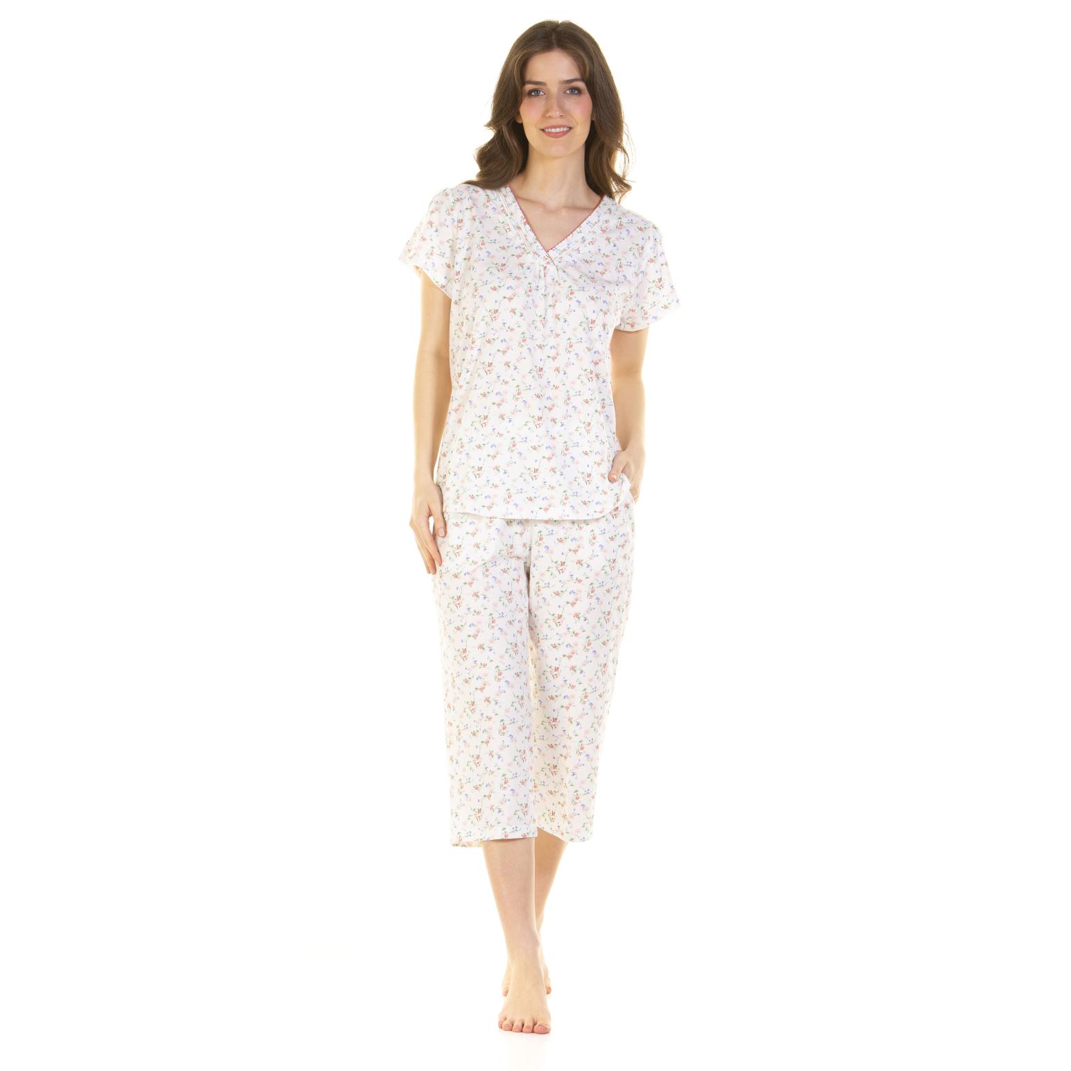 La Marquise Pleated Susan Cotton Rich Short Sleeve Capri Pyjama