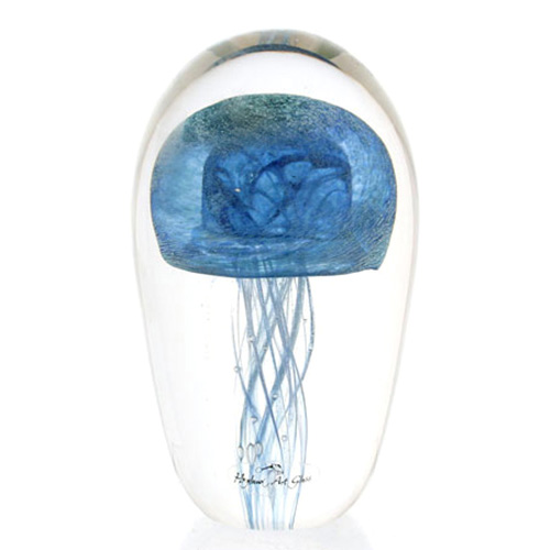 Hoglund Art Glass Jellyfish Paperweight - Blues