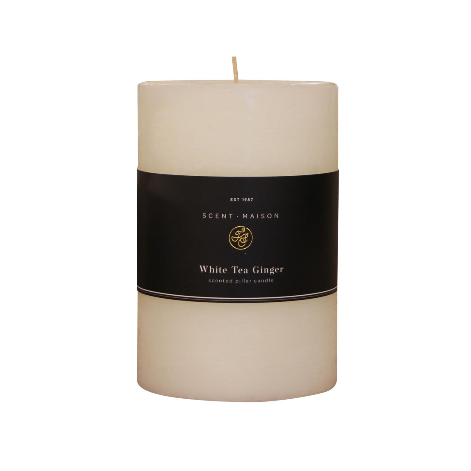 French Country Maison Pillar Candle White Tea Ginger 4x6"