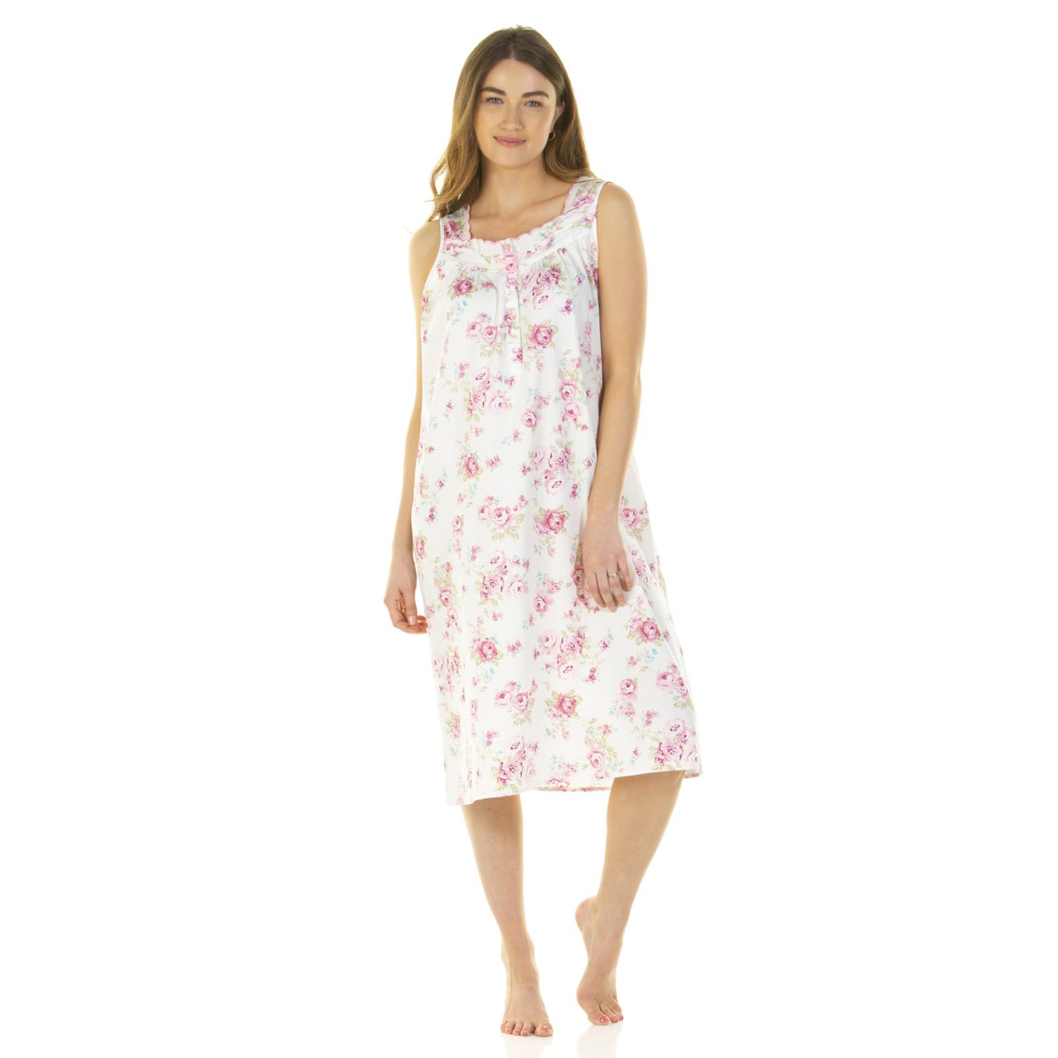 Sue Marks Cotton Roses Sleeveless Nightdress With Embroidery