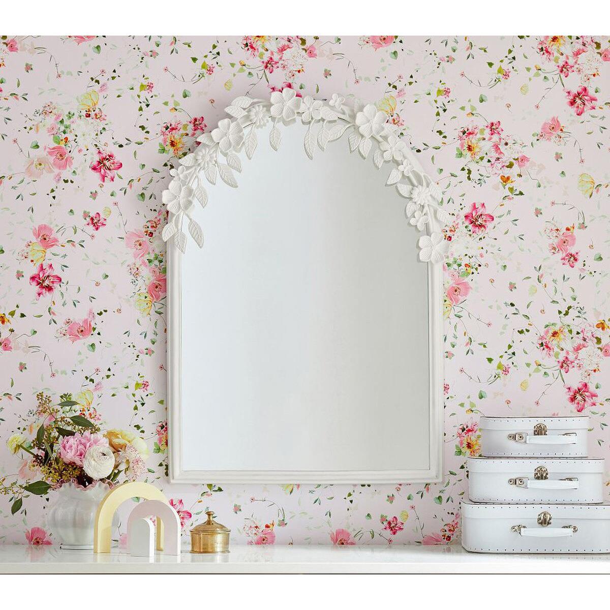 Pottery Barn Kids Sculpted Floral Archtop Mirror White