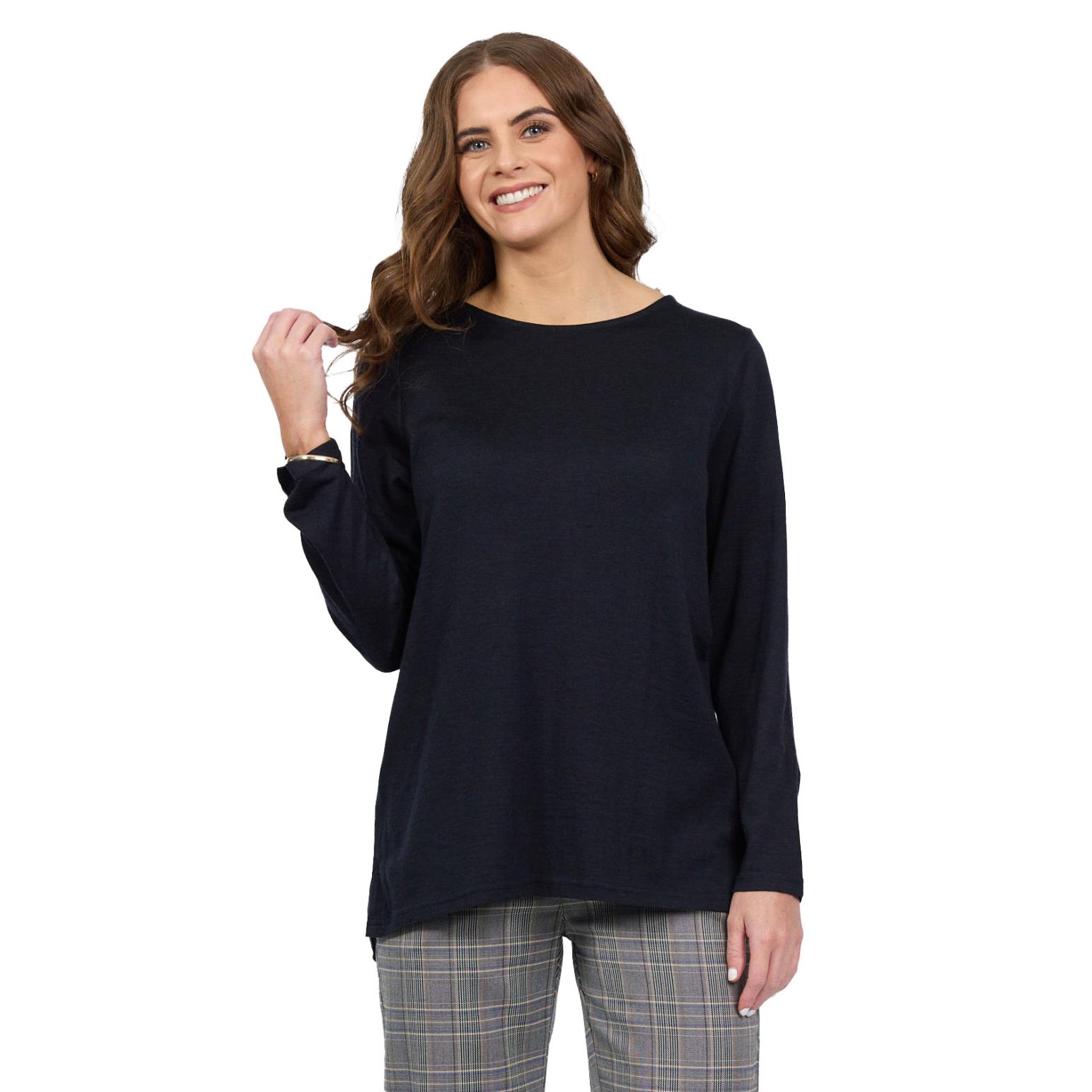 Vassalli 100% Merino Long Sleeve Top With Back Button Placket