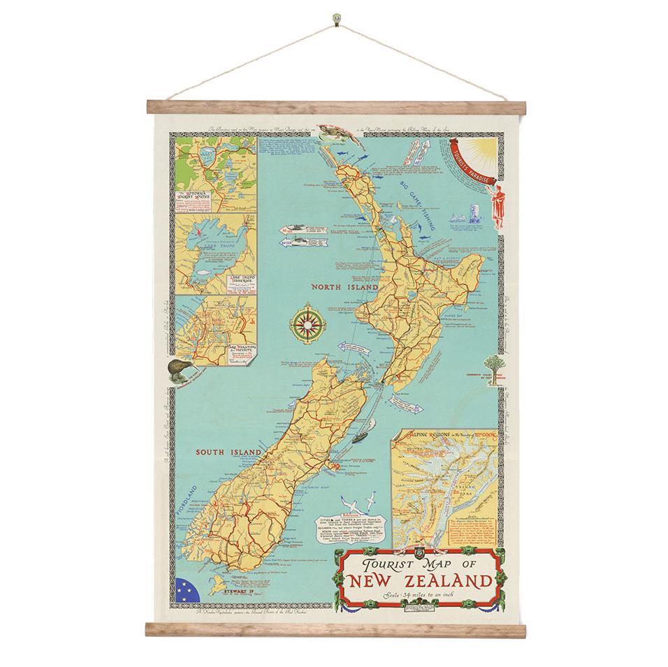 New Zealand Tourist Map Wall Chart