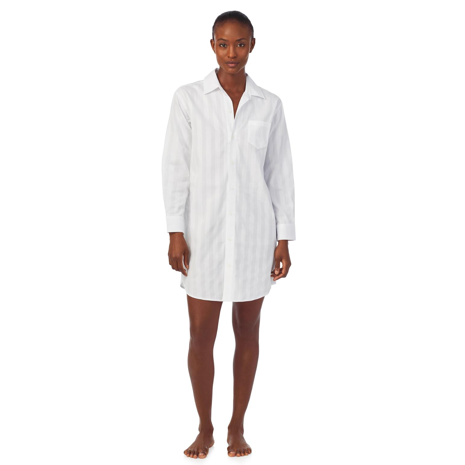 Lauren Ralph Lauren Cotton Shadow Stripe Long Sleeve His Shirt Sleepshirt