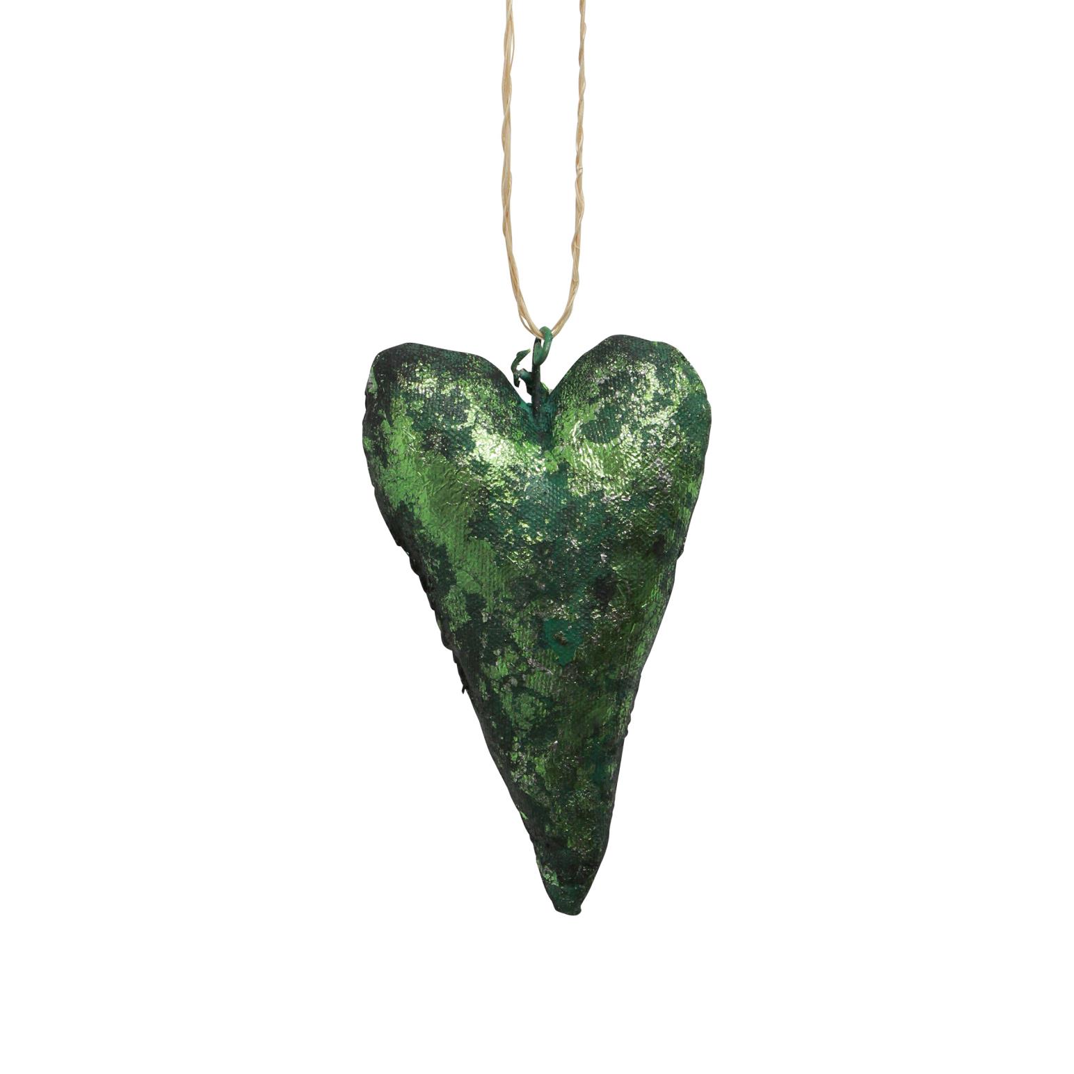 French Country Canvas Heart Green Hanging Decoration