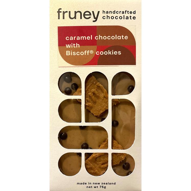 fruney handcrafted chocolate Caramel Choc with Biscoff Cookies 75g