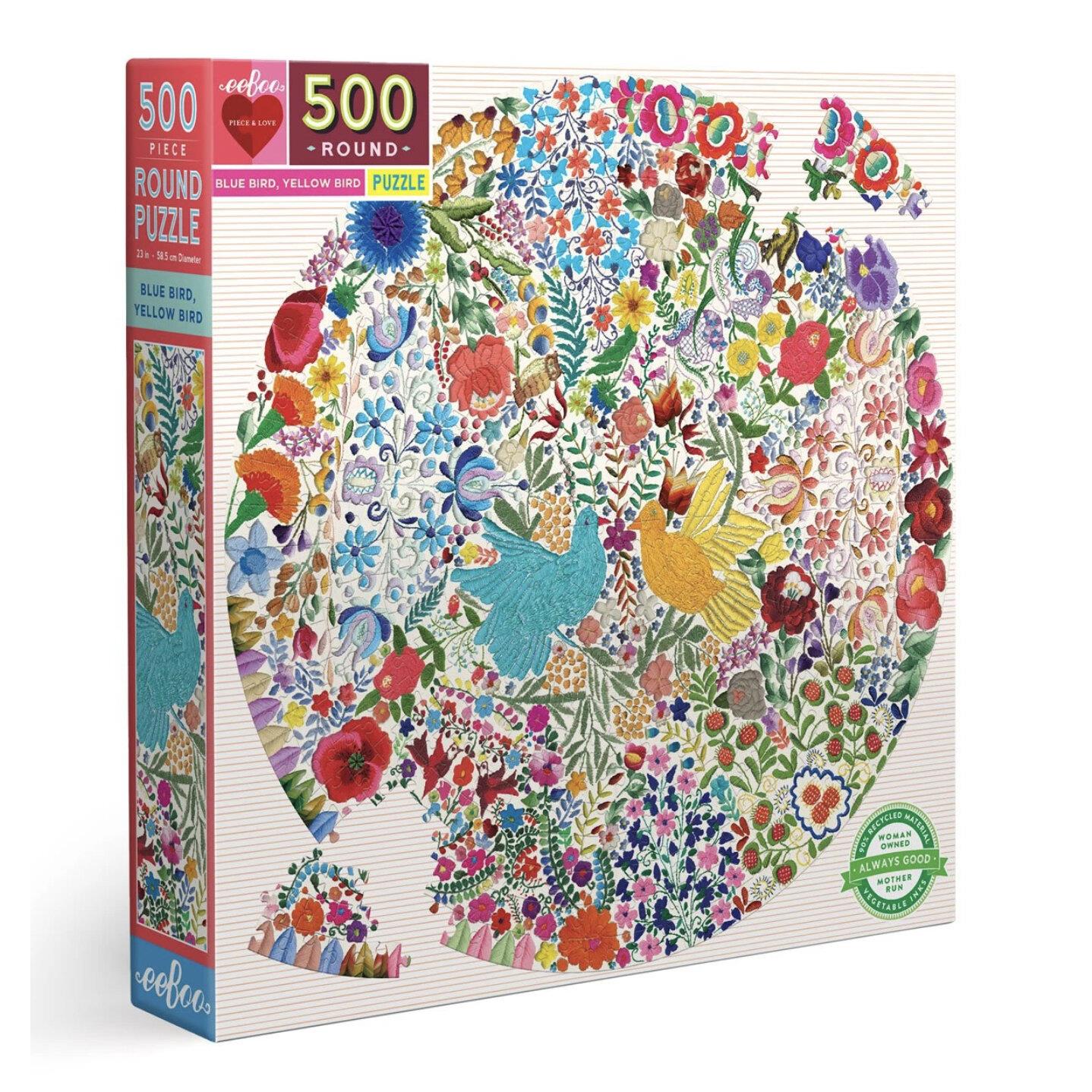 Eeboo Blue Bird Yellow Bird 500 Piece Square Puzzle