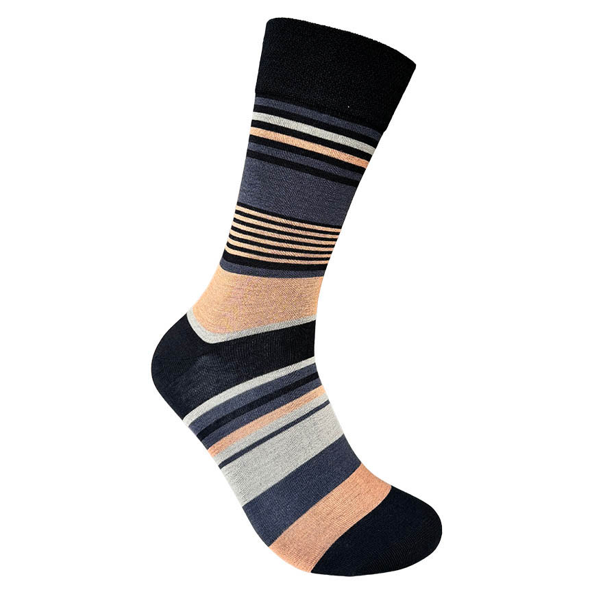 DS Socks Mens Classic Dress Sock Irregular Stripe Relaxed Top Socks