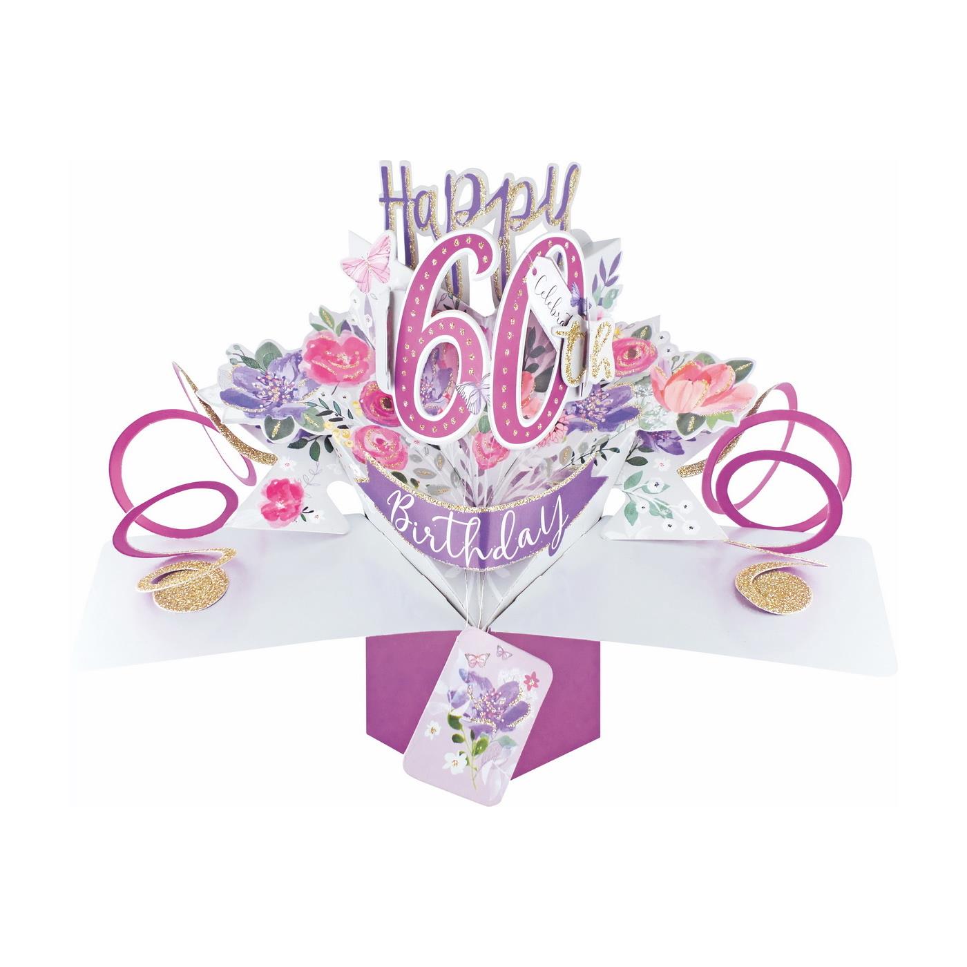 Antics 60th Birthday Flowers Pop Up Card