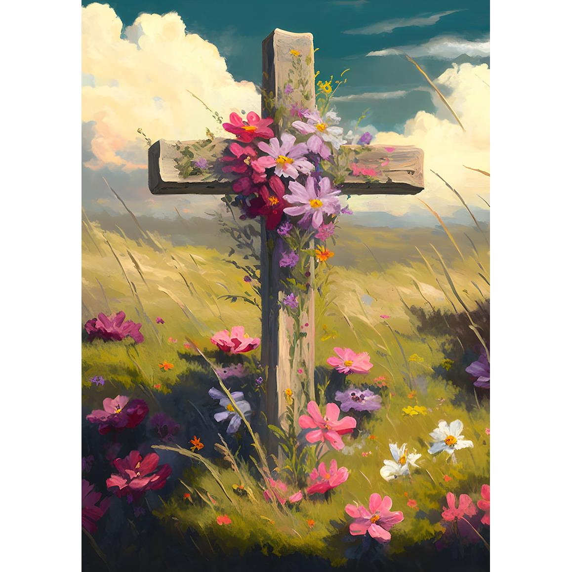 Image Gallery Cross And Flowers Easter Card