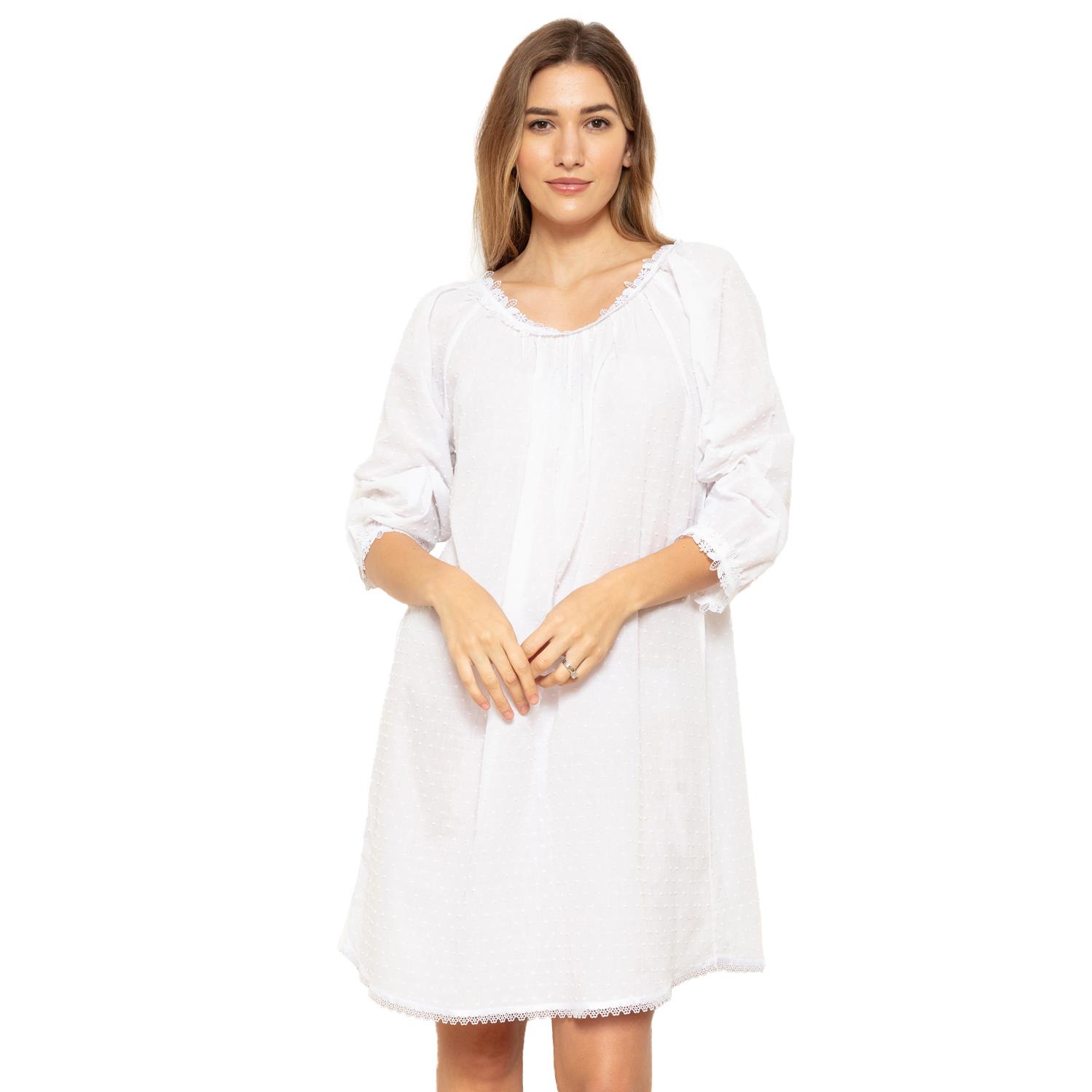 Cottonreal Cotton Voile Swiss Dot Poet Sleeve Nightdress