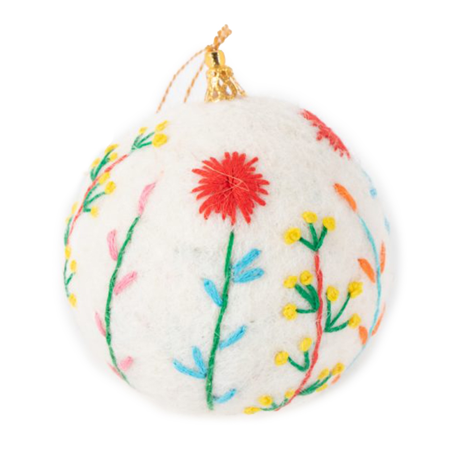 Trade Aid White Floral Felt Bauble