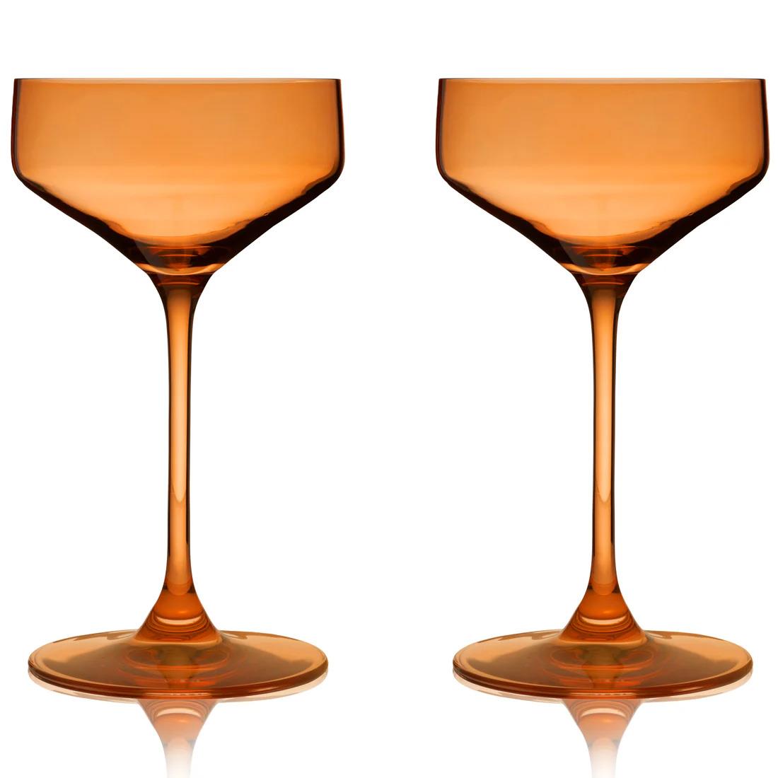 Reserve Nouveau Crystal Coupes In Amber By Viski Set Of 2