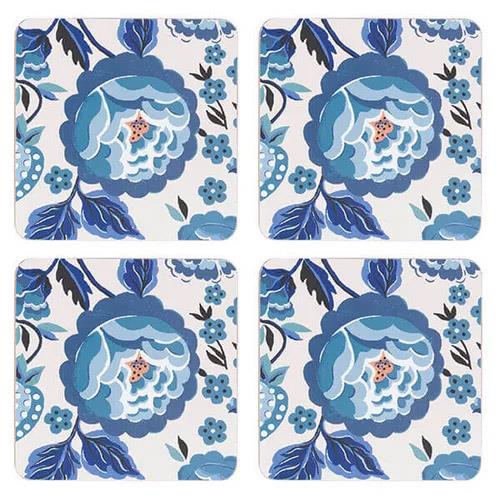 Cath Kidston Strawberry Garden 4Pk Blue Cork Back Coaster