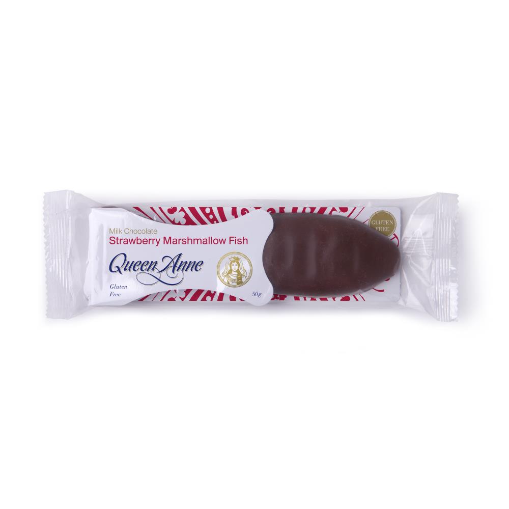 Queen Anne Marshmallow Fish Milk Chocolate Strawberry 50g