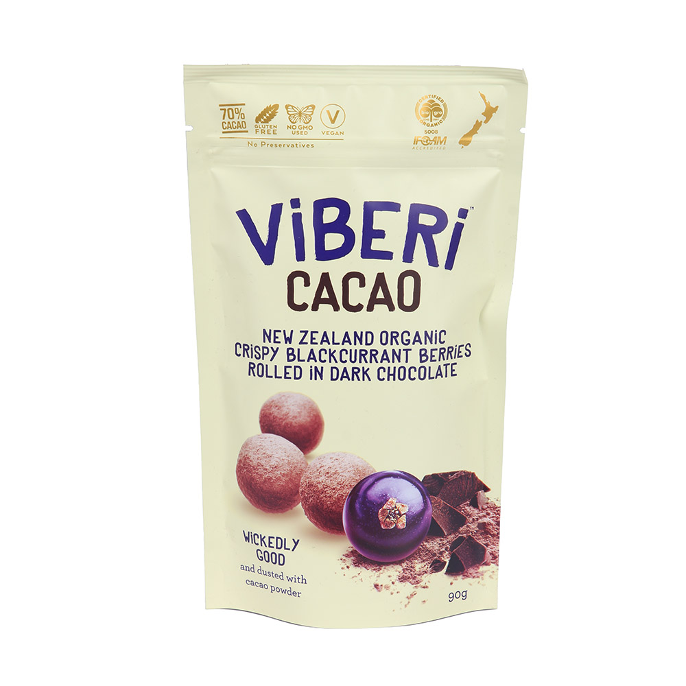 Viberi Cacao Organic Blackcurrants Rolled in Chocolate 90g