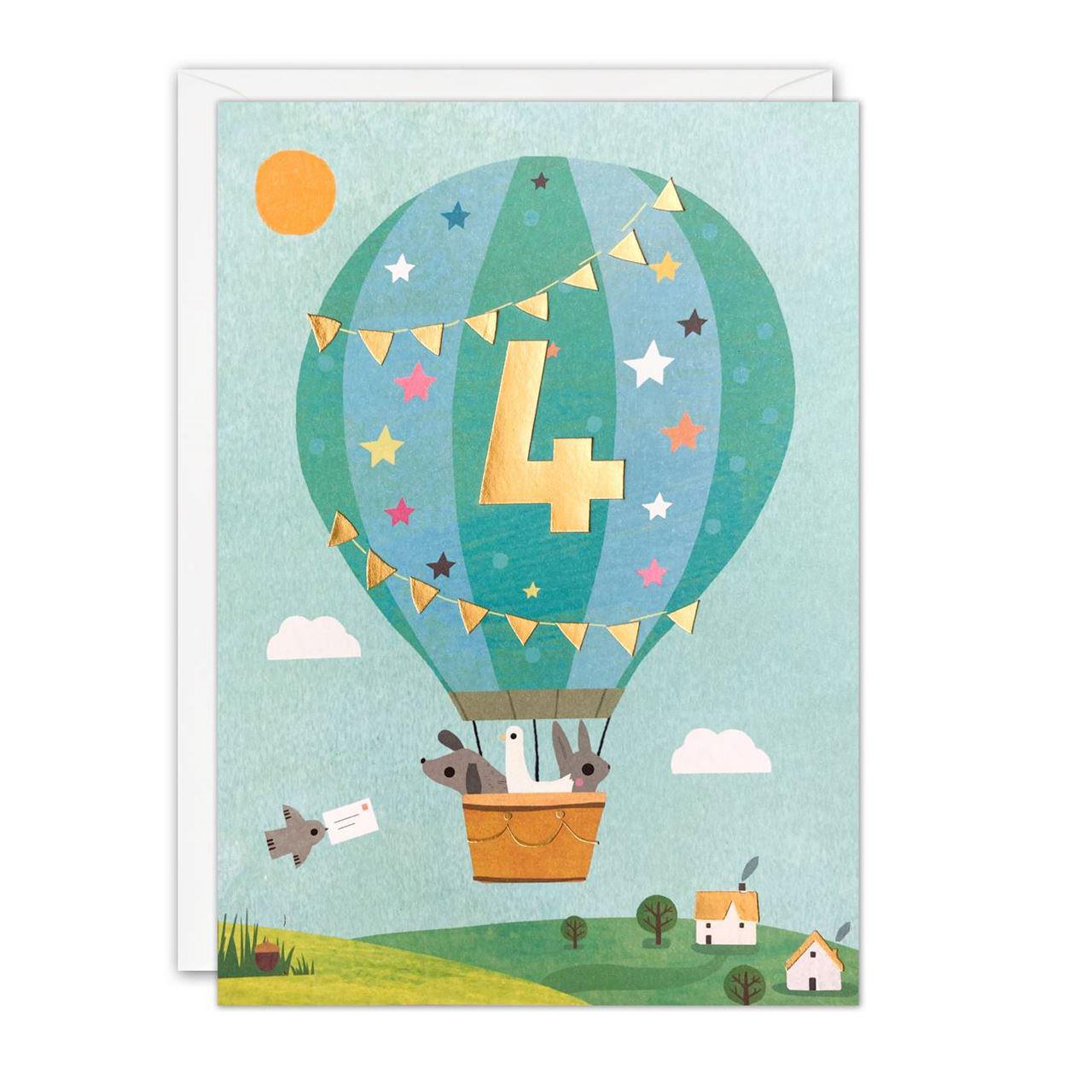 Age 4 Balloons Acorns Card