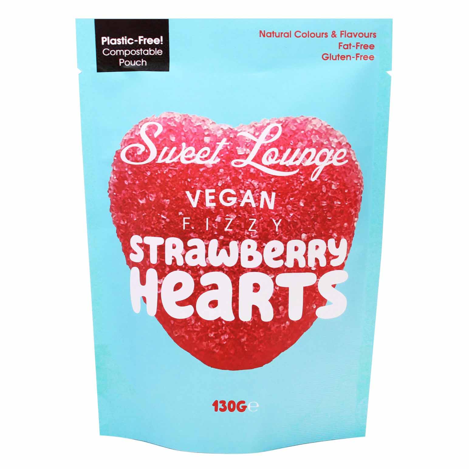 Sweet Lounge Vegan Fizzy Strawberry Hearts Pouch 130g