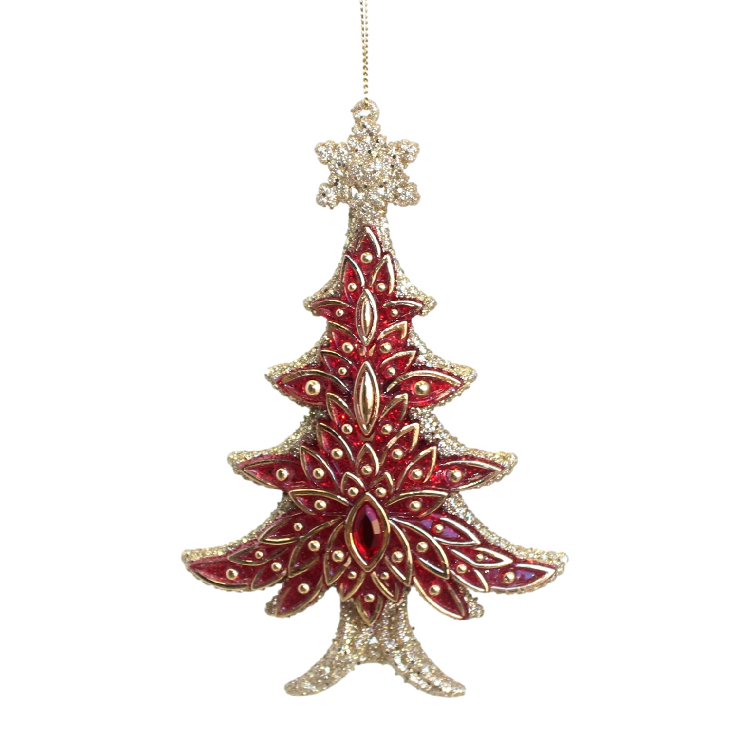 Christmas Tree Red Gold With Gem 15cm