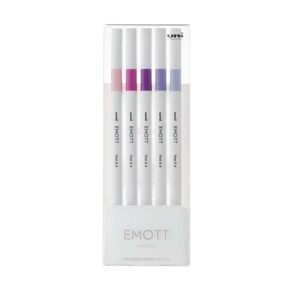 Uni Emott Everfine Fineliners 0.4mm No.7 Assorted 5 Pack