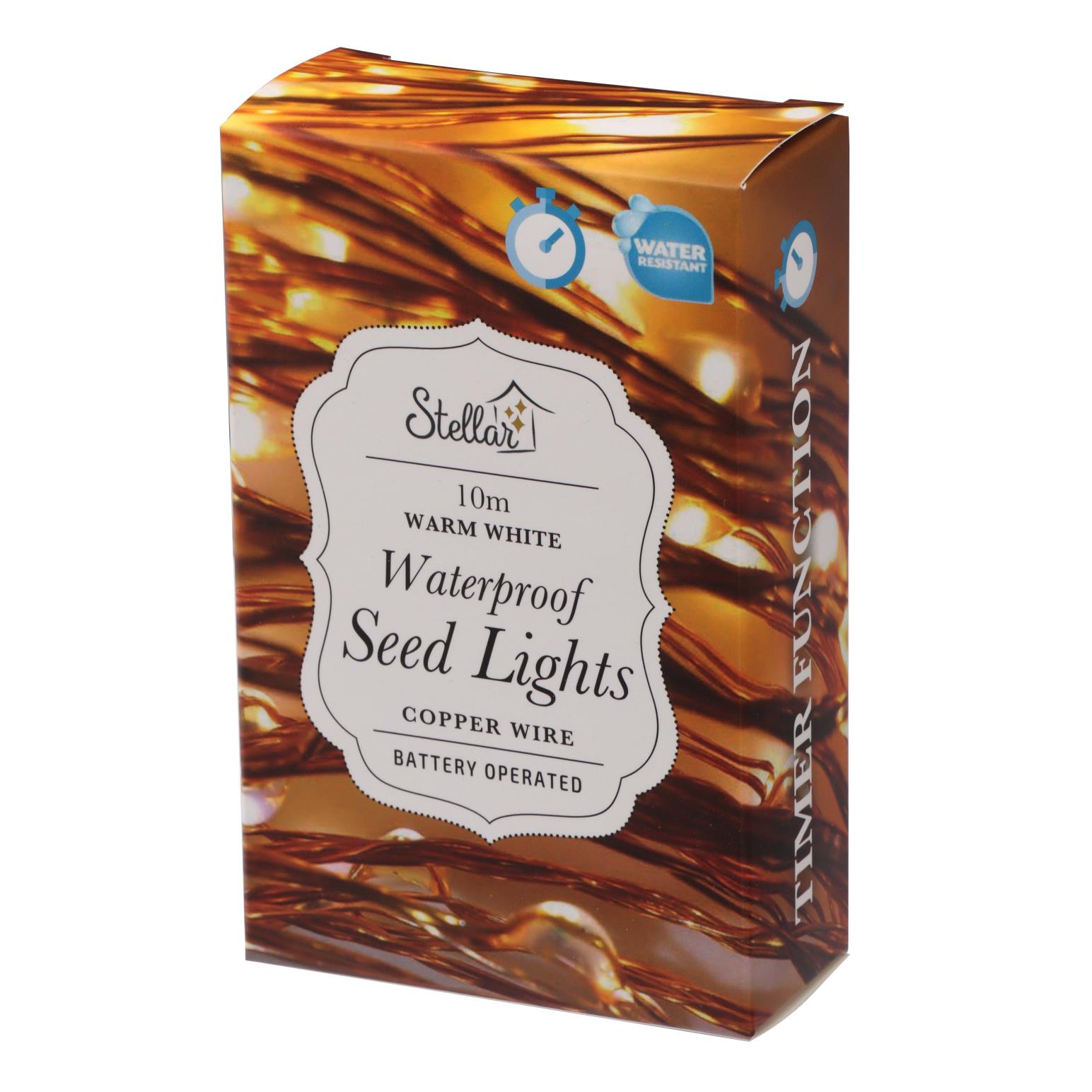 Stellar Haus AA Water Resist Seed Light String Copper Warm White 10m