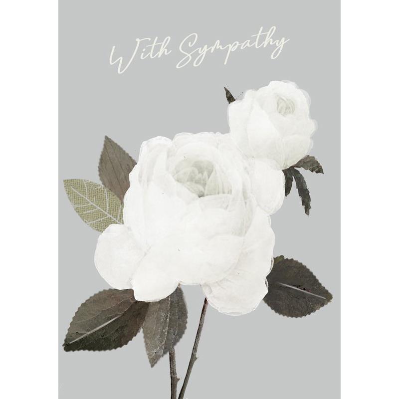 White Roses With Sympathy Card