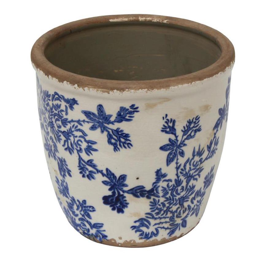 French Country Blue Floral Herb Pot Large