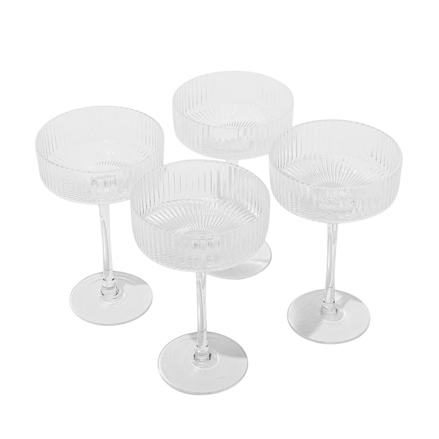 Home Lab Ribbed Cocktail Glasses Clear Set Of 4