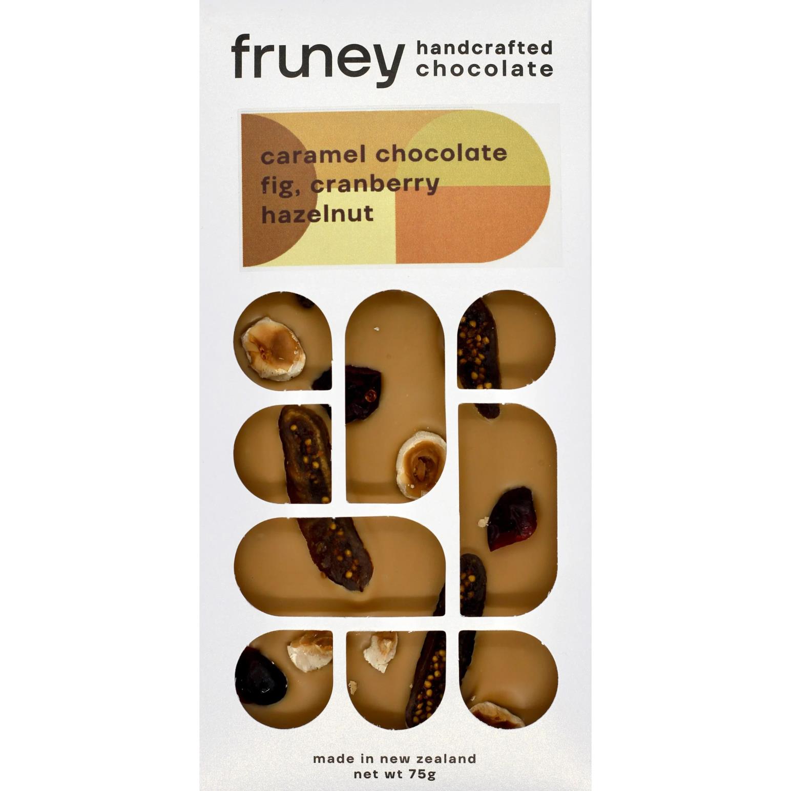 fruney handcrafted chocolate Caramel Choc Fig Cranberry Hazelnut Bar 75g