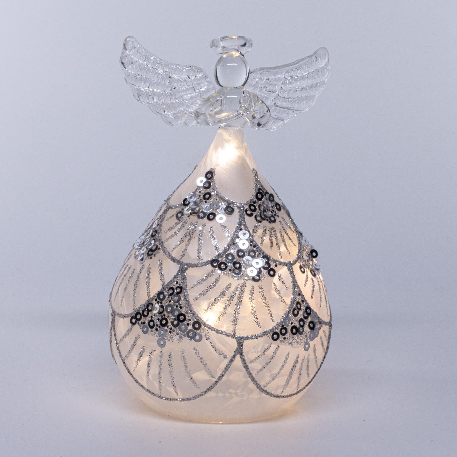 Stellar Haus Round Glass Angel Silver With Frosted Sequins 12cm