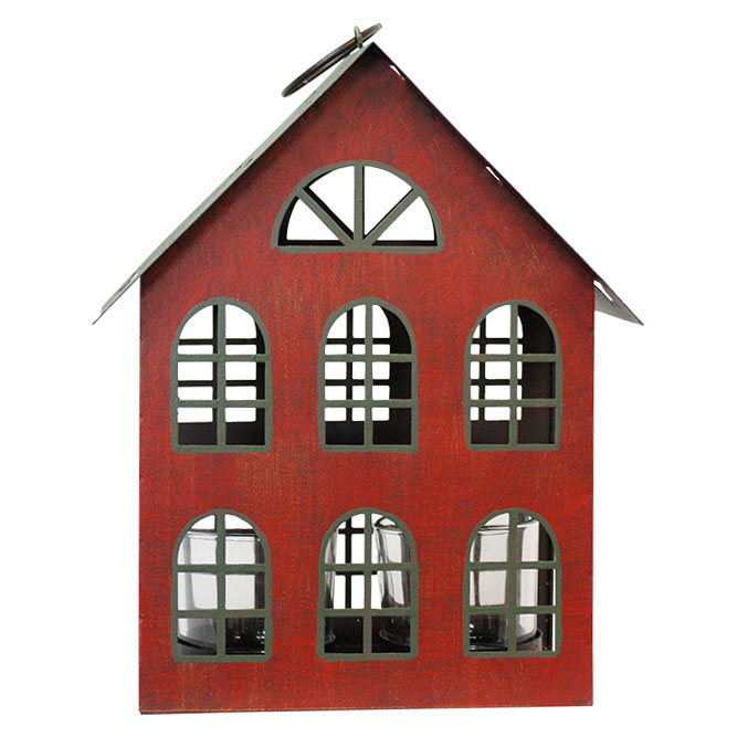 Metal House Tealight Holder Red