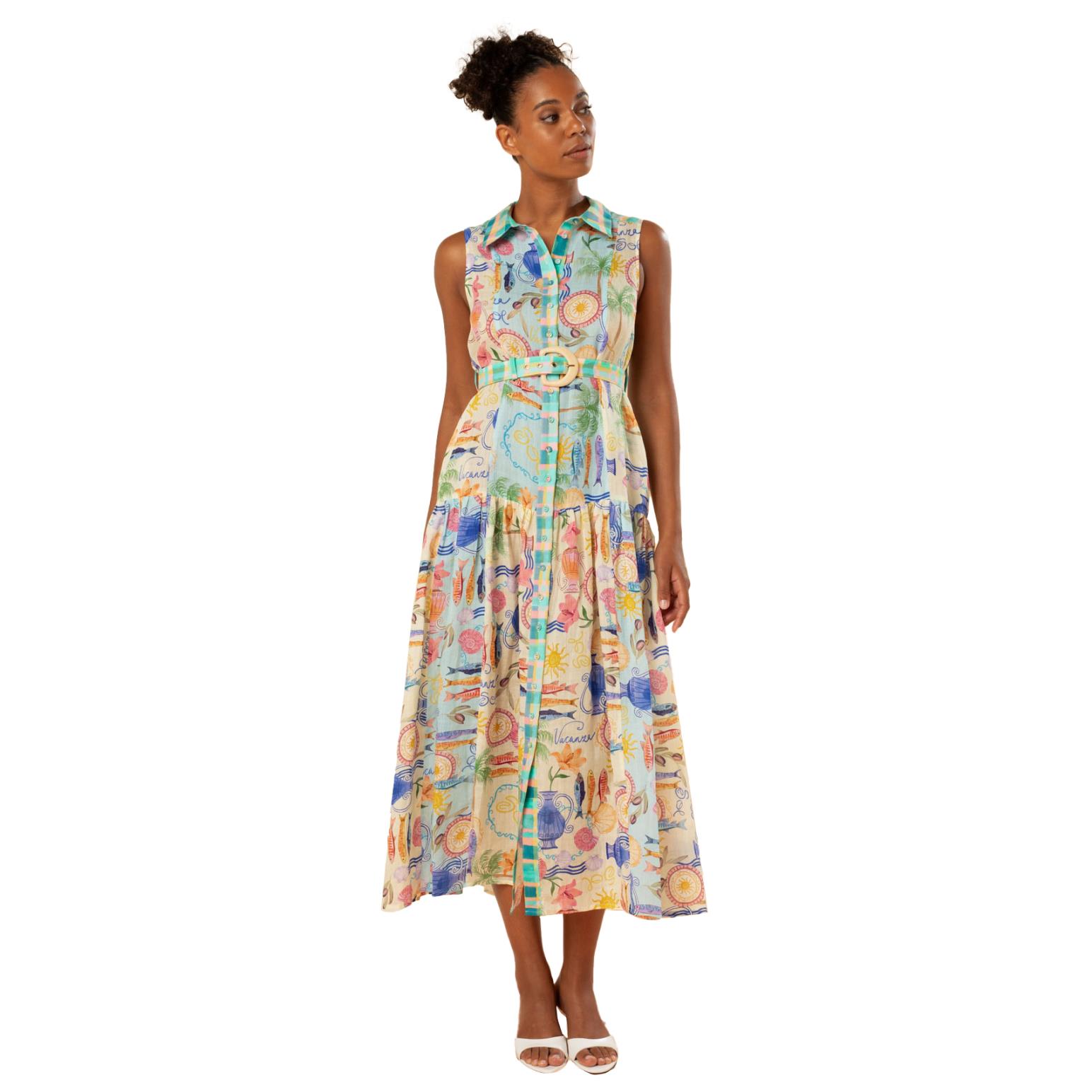 KACHEL Gilda Sleeveless Maxi Shirt Dress