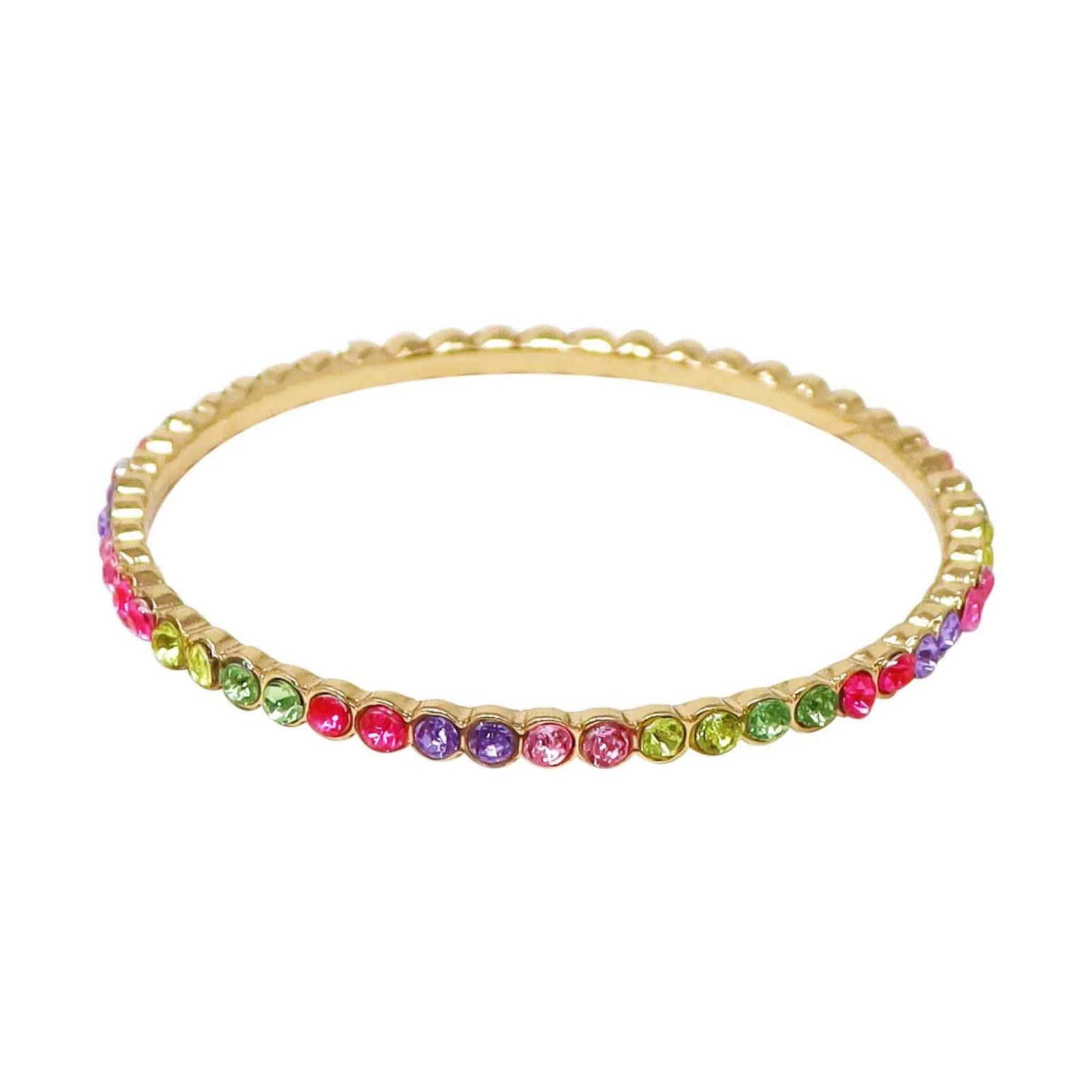 Pink Poppy Rainbow Sparkling Gemstone Gold Metal Bangle