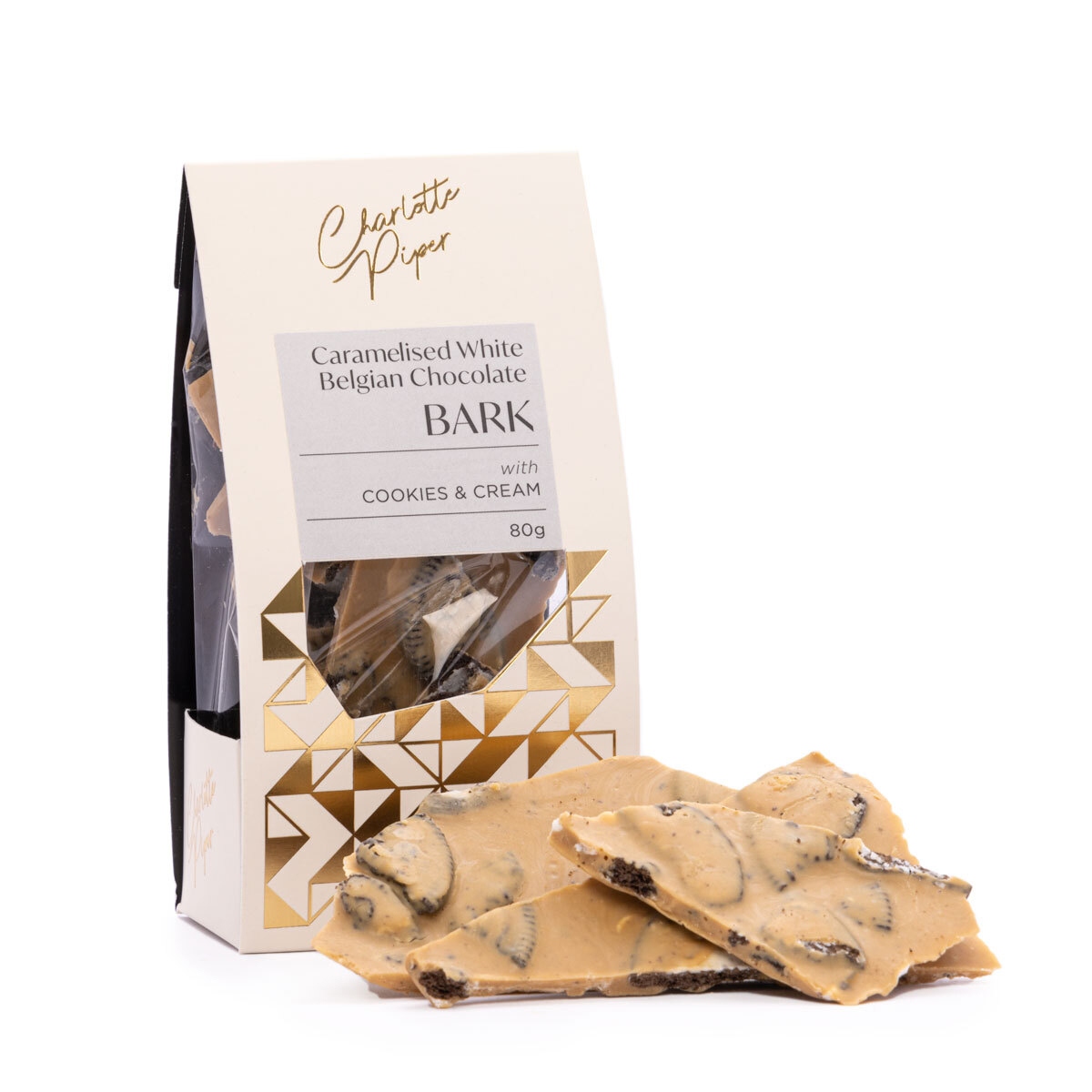 Charlotte Piper Caramelised White Choc Cookies & Cream Bark  - 80g