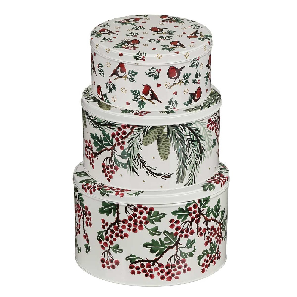 Emma Bridgewater Christmas Robin & Holly Cake Tins Set Of 3