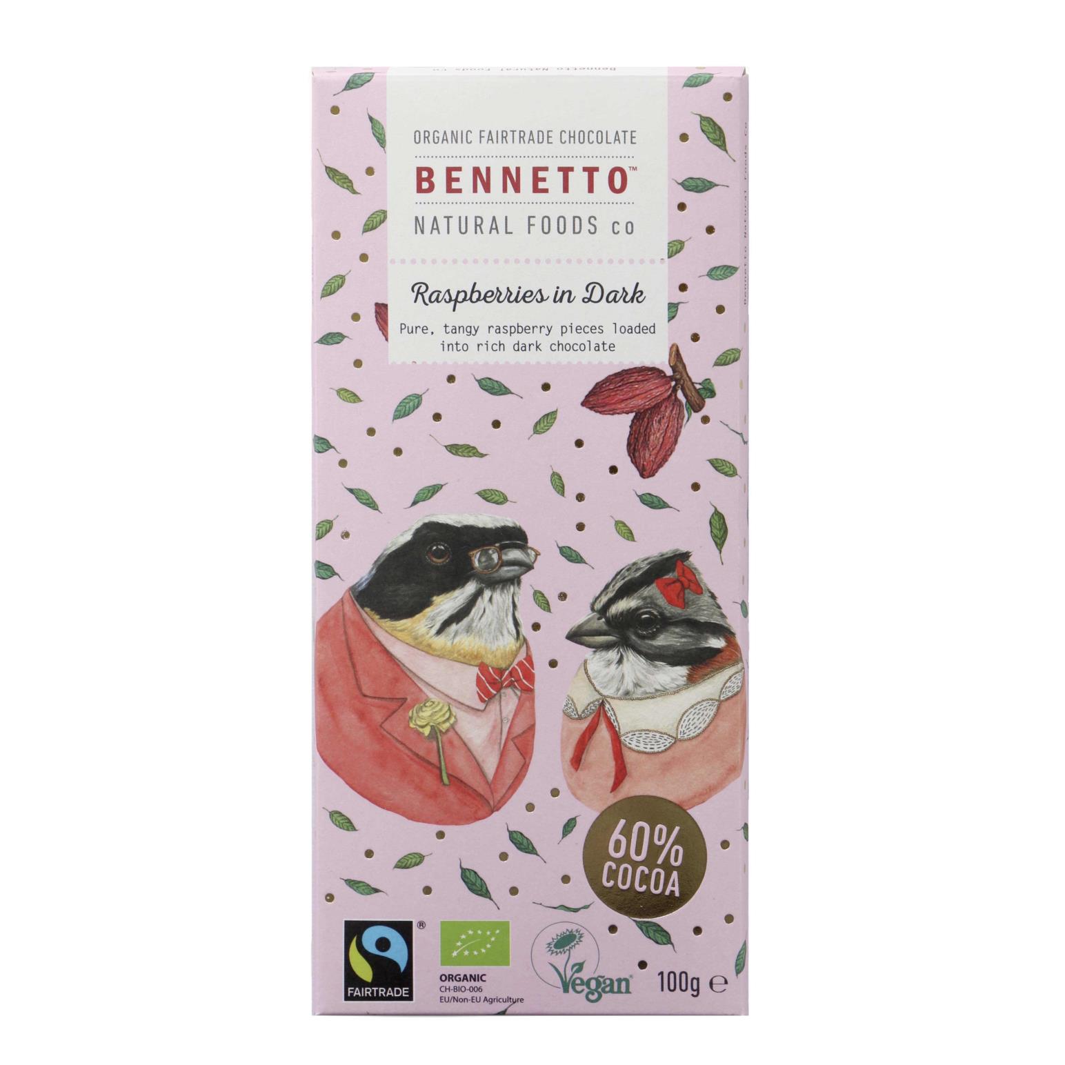 Bennetto Raspberries in Dark Chocolate 100g