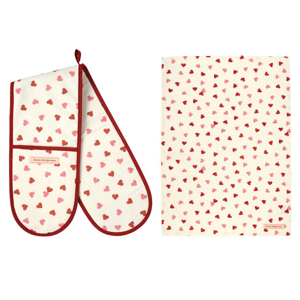 Emma Bridgewater Pink Hearts Teatowel & Gloves Set