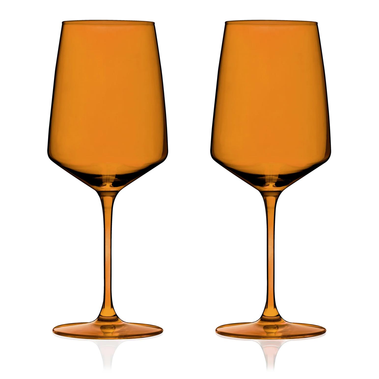 Reserve Nouveau Crystal Wine Glasses In Amber By Viski Set Of 2