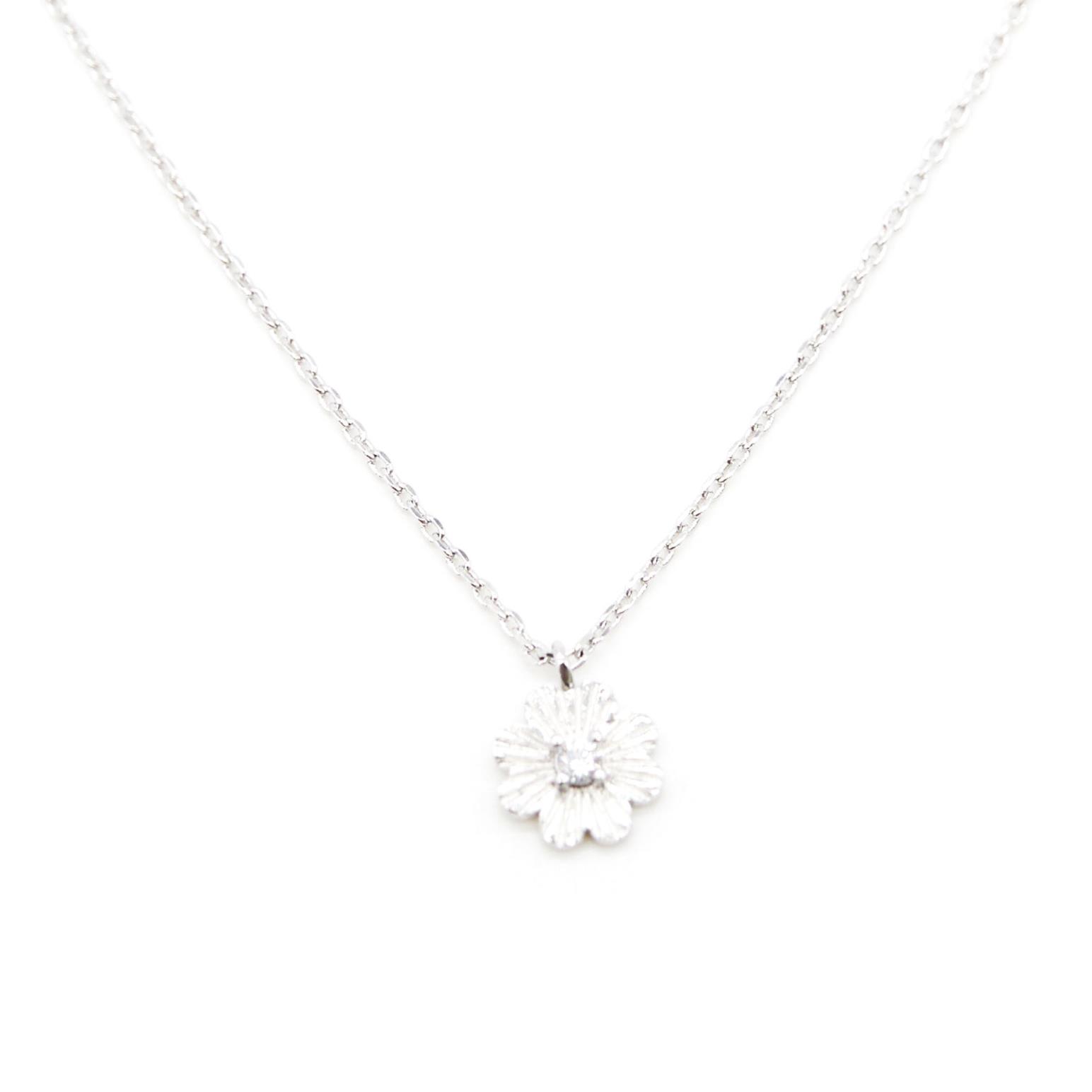 Stella + Gemma Necklace Silver Daisy Crystal Centre