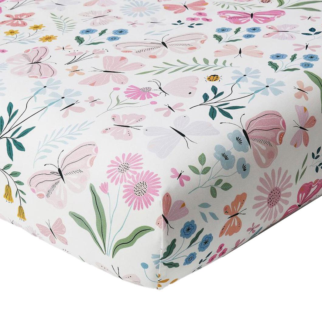 Pottery Barn Kids Wildflower Butterfly Crib Fitted Sheet Multi