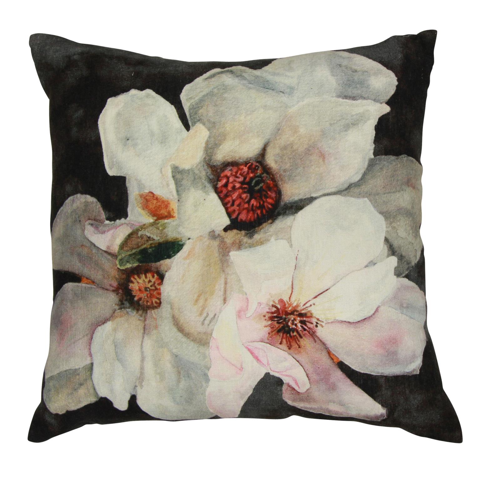 French Country Magnolia Charcoal Cushion Cover