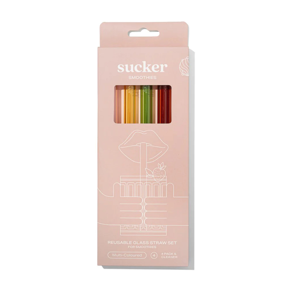 Sucker Re-Usable Glass Smoothie Straws Multi Colour 4 Pack